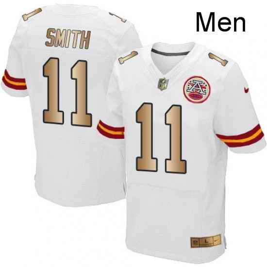 Men Nike Kansas City Chiefs 11 Alex Smith Elite WhiteGold NFL Jersey